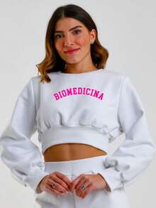 Cropped Moletom Inverno Biomedicina Laboratório Rosa Profissão Graduação College - Branco - Visão 1