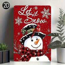 1Pc Vintage Iron "Let It Snow" Snowman Wall Art Plaque - Rustic Red & Black Metal Sign With Festive Snowflakes & Pine Branches, 7.87x11.81 Inch Indoor/Outdoor Holiday Decor For Christmas, Winter Parties, Garden - No Electricity Needed, Unique Gift Idea, Snowflake Decorations, Christmas Party Decoration, Winter Theme Decor, Classic Craftsmanship
