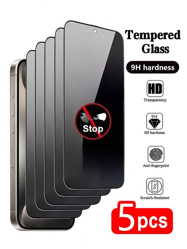5Pcs Apple Phone Privacy Tempered Glass Screen Protector, 9H Hardness Super Anti-Explosion, Waterproof Anti-Sweat, Smooth & No Residue