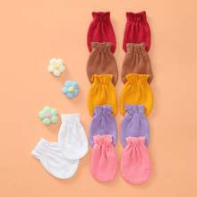 3/4/5/6 Pares de manoplas de unicolor para recién nacidos, aptas para todas las estaciones, guantes de protección de manos para niños y niñas, regalo ideal para recién nacidos