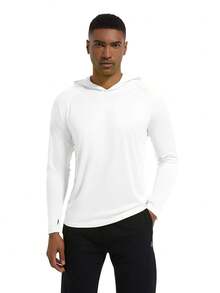 Men's UPF 50+ UV Protection Hooded Long Sleeve T-Shirt, Lightweight Hoodie For Hiking, Fishing, Outdoor Sports, Running - White - View 4