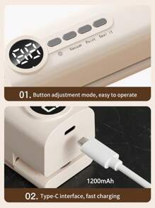 1pc 62KPa Wireless Vacuum Sealer, USB 1200mAh Rechargeable Automatic Airtight Food Vacuum Sealer With Magnetic Design, High Suction Vacuum Sealer - Easy Food Preservation, Extend Freshness - Wireless Design, Space-Saving, Convenient For Home Use