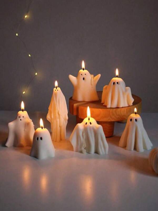 Three-Dimensional Cute Ghost Candle Mold, Halloween Theme Festive Atmosphere Decoration, Photography Decoration Props, DIY Autumn Maple Golden Autumn Decoration