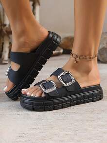 FZY 2026 New Style Women's Sports Sandals, Solid Color Style, Multifunctional Buckle, Adjustable Women's Flat Sandals, Fashionable And Versatile Women's Sandals For Outdoor Travel, Beach, Seaside, Water Play, Thick-Soled, Durable And Elegant Women's Slippers For Bathroom And Bathing. Elegant Women's Sandals. Must-Have Women's Home Slippers.Essential Easter Outfits - 黑色 - 查看 3