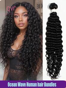 QVR QUEEN VIRGIN REMY QVR Ocean Wavy 100% Human Hair Extensions Super Wavy Remy Human Hair Bundles Deep Curl Weave On Weft Sew In Natural Color Natural Wave Hairpiece - Natural Black - View 1