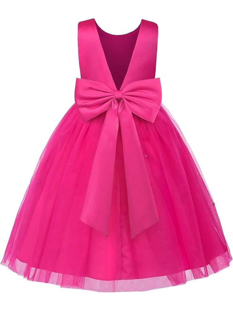 jerrisapparel princess dresses Kids Pink Dress JerrisApparel Girls' Sleeveless Tulle Flower Girl Dress   Princess Party Gown With Pearl Waist & Large Bow