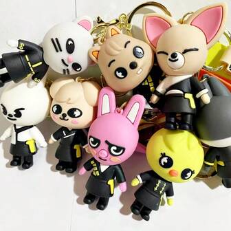 Cosplay Series Anime Figures Kawaii New Skz Kpop Women Cute Cartoon Figures Bag Pendant Keyring Car Key Chain Accessories Jewelry Toy Stray Gifts A Christmas And Birthday Gift For A Friend