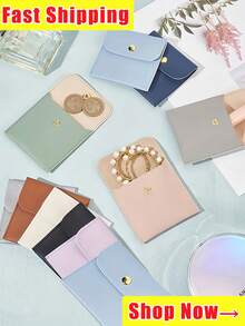 White Silver Pink Black Faux Leather Jewelry Pouches With Snap Closure Jewelry Storage Bag - Luxurious Gift Bags For Earrings, Necklaces, Bracelets, And Rings - Perfect For Storage & Pieceaging ﻿ Back To School For Women Storage Organizer Travel Essentials Back To School Dormitory Storage Fall Decor - Multicolor - View 2