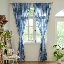 1 buah Tirai Minimalis Bermotif Kotak-kotak Gaya Amerika, Cocok untuk Kamar Tidur, Ruang Tamu, dan Balkon - Kotak-kotak biru - View 7