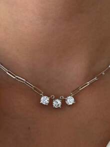 1pc Minimalist Round Zirconia Copper Necklace, Suitable For Women's Everyday Wear, Applicable For Banquet, Party, Ball Matching Daily Outfit Accessories, Jewelry Gift - 項鍊 - 查看 4
