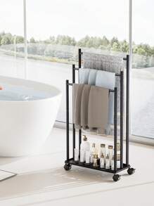 1 件三层落地毛巾架，带轮子和收纳架的毛巾架，浴室毛巾架，可移动毛巾架，容量大，易于安装，适用于在浴室、卫生间或户外存放毛巾、浴巾、毛毯、浴室配件 - 彩色 - 查看 2