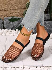 Women's Flat Sandals Open Weave 2025 New Summer Beach Vacation Black Brown Non-Slip Plus Size Slip-On Elegant Glamorous Music Festival Punk Chic Sexy Shoes