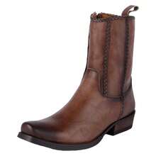 Fratello Select Fratello botas vaqueras de color café para hombre 20267, con detalles de costura tipo trenza a lo largo del tubo, punta semicuadrada y tacón bajo tipo western, ideales para looks rancheros, conciertos, fiestas o uso casual con jeans, calzado ranchero, moda country, outfit norteño - Marrón - Ver 2