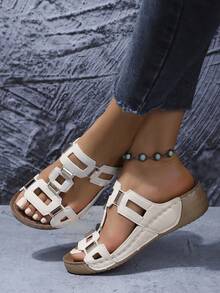 女士软底厚底铆钉镂空拖鞋，格子闪光优雅，适合派对、学校、运动、海滩、波西米亚风、休闲、可爱、婚礼、性感夜总会、户外派对、办公室、婚礼、假日、夏季 - 米色 - 查看 8