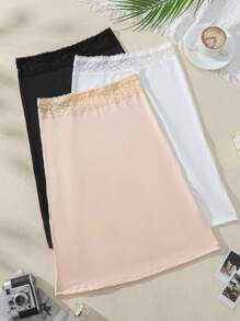 3 pièces/1 pièce Robe de lingerie en dentelle pour femmes, extendeur de robe, demi-jupon de couleur unie pour doublure de robe afin d'éviter la transparence