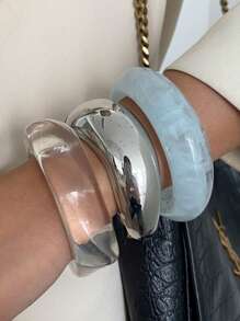 1pc/3pcs/Set Bohemian Geometric Arc Smooth Resin Cuff Bracelet, Luxurious Casual Party Women Couples Wedding Holiday Versatile Metal Jewelry Bracelet Gift (The Material And Color Of The Bracelet Are Subject To The Actual Product)