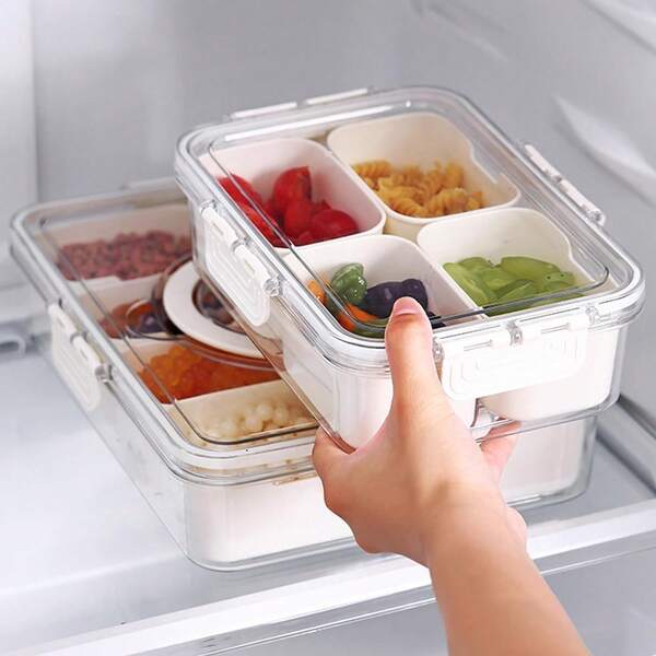 Snackbox Behälter, 4 gefächertes Serviertablett mit Deckel, Snackbox Behälter, Snack Organizer für Obst, Gemüse, perfekt für Partys, Unterhaltung