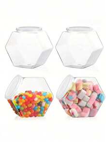 70/30 Oz Hexagonal Candy Jar With Lid, Clear Plastic Jar, Coffee Candy Display Bottle, Polished Metal Finish For Valentine's Day, Easter, Thanksgiving, Ideal Storage Container For Snacks, Cookies And Gifts, Kitchen Supplies Kitchen Decor