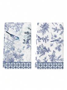 2 paquets de serviettes de cuisine en porcelaine bleu et blanc, assortiment de couleurs bleu et blanc, motif de pin bleu et d'oiseau, torchons de cuisine pour la vaisselle, décoration de maison de cuisine, décoration de table, fournitures de cuisine, convient pour les cuisines et les restaurants, couramment utilisé pour le nettoyage quotidien et la décoration des vacances