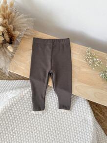 Baby Girl Comfy Lace Trim Chocolate Brown Casual Stripe Elastic Leggings - Chocolate Brown - View 5