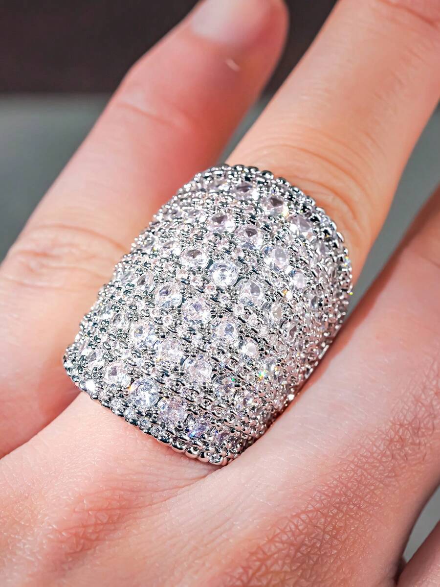 1 件奢华方晶锆石戒指，适合女士婚礼订婚派对珠宝情人节礼物