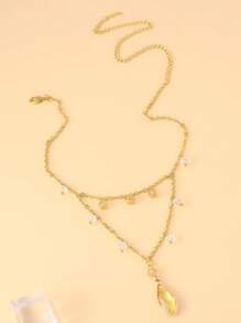 Dainty Layered Necklace With Yellow Teardrop Pendant For Women, Gold Chain Elegant Jewelry For Party Wedding Gift
