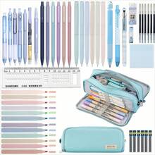 50pcs Morandi Stationery Set, Back To School Essential, Large Capacity Pencil Case, 8pcs Black Ballpoint Pens, 6pcs 0.5mm Morandi Mechanical Pencils, 12pcs Highlighters, Sticky Notes, Erasers, Ruler, Cute Office & School Supplies, Suitable For Both Men And Women