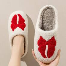 Fashion Women Home Slippers Red Bow  Anti-Slip Soft Sole Winter Shoes - 紅色 - 查看 2