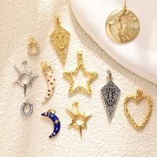 1 pieza Colgante lujoso en forma de sol, pentágono, escudo, luna y corazón, chapado en cobre, con diseño geométrico e incrustado de circonita cúbica, accesorio de joyería DIY, regalo para hombres y mujeres