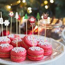 7/20/30/50/80/100/200 件圣诞牙签套装，竹牙签，带有各种节日设计 - 圣诞老人、驯鹿、雪人、雪花、圣诞树和星星设计，适用于节日派对开胃菜、小吃、水果串、蛋糕装饰、三明治和派对小吃 - 彩色 - 查看 3