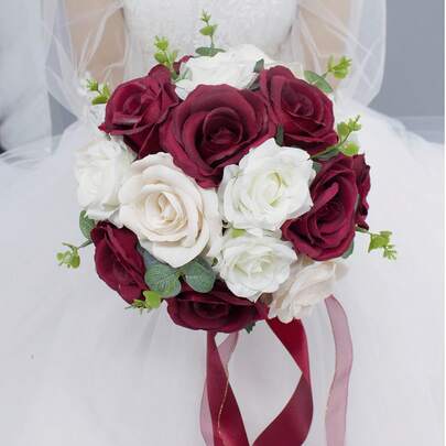 Artificial Flower Wedding Bridal Bouquet, Bridesmaid Bouquet, Blooming Rose Wedding Toss Bouquet, Suitable For Wedding Ceremony, Anniversary, Bridal Shower, Wedding Decor (Bridesmaid Bouquet)
