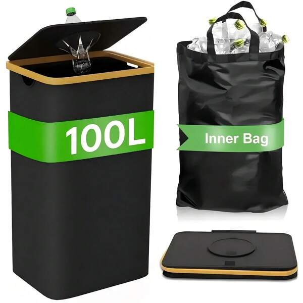 1pc Bottle Collector with 1 Bag, Foldable Storage Basket, Toy Organizer, Recycling Bin, Multi-Functional Laundry Hamper or Indoor Trash Can, Suitable for Kitchen, Bedroom, Laundry Room, Hotel, Office, Gift