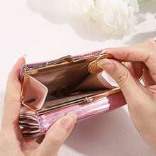 Suphiar Iridescent Laser Gradient (Pink Purple) Gold Clip Short Wallet For Women Wallet Mini Wallet Purse Wallet Small Wallet Cute Wallet