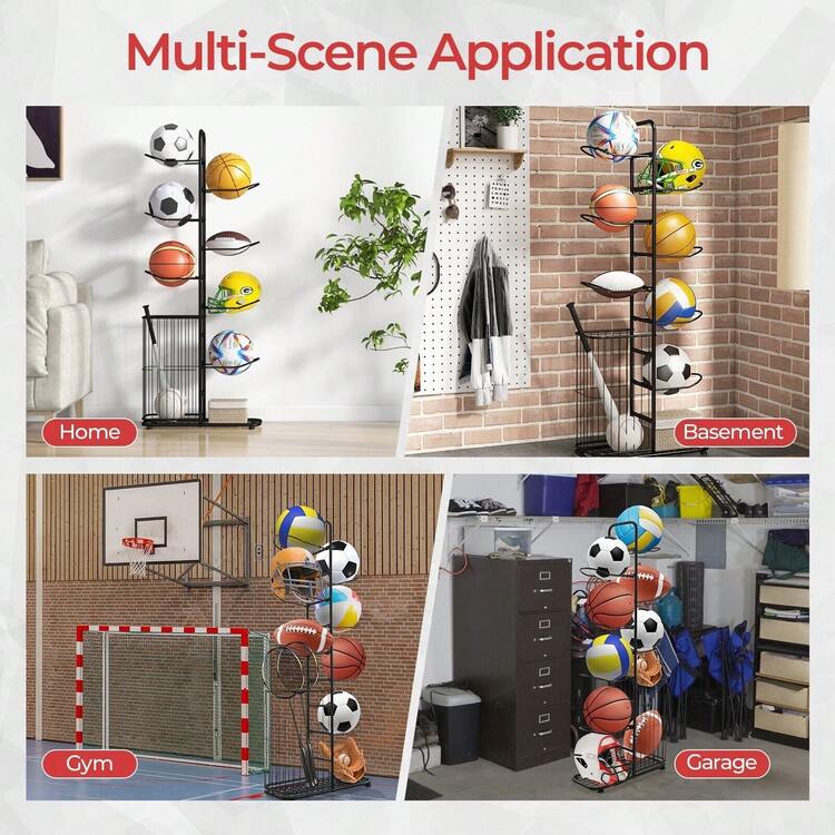 GOFLAME 7-Tier Basketball Ball Storage Rack Sports Equipment Display Organizer - Black - View 8