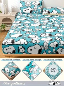 SNOOPY 1 pieza Sábana ajustada, Ropa de cama de Snoopy, Protector de colchón, Cubrecama, Sábana ajustada cómoda y transpirable, Protector de colchón antipelusas, Cubrecama con estampado de dibujos animados, Artículos de Snoopy, Decoración del hogar de Snoopy, Anti polvo y antideslizante, Apto para camas de todos los tamaños - Individual, Doble, Queen, King, Adecuado para todas las estaciones, No incluye almohada ni funda de almohada, Lavable a máquina, Regalo perfecto para ocasiones festivas