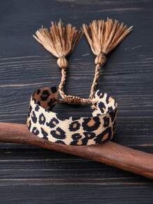 1pc Leopard Print Woven Tassel Bracelet For Women - Multicolor - View 2