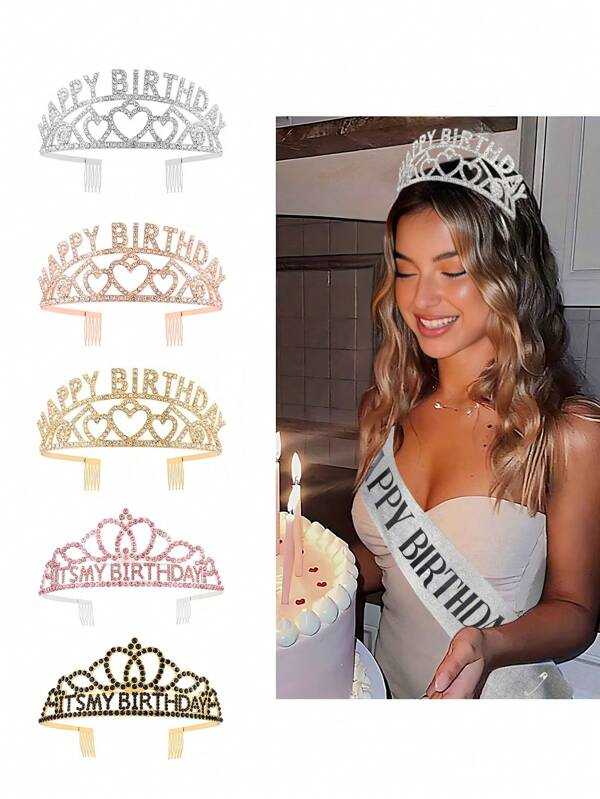 Set di accessori per corona dorata di compleanno felice, regina con cristalli, corona reale di principessa per adulti, per festa di compleanno, mascherata, ruolo di interpretazione, articoli fotografici