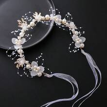 1pc Bridal Hairband, Faux Pearl Flower Bun Headband With Crystal Decor Wedding Hair Accessory Royal Tiaras Valentine's Day Accessories - White - View 12