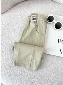 Boys' Cotton Casual Pants, Spring & Autumn Young Boy Collegiate Style Trousers, Elastic Waist, Casual Outdoor Long Pants, Machine Washable, Comfortable Casual Wear, Ideal Choice For Outings - Apricot - View 4