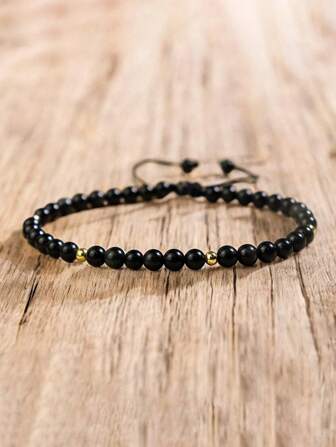 4毫米孔雀石精致手链 - 可调节编织小手链 - 治愈瑜伽冥想珠宝，适合男女，适合男士，适合女士