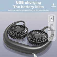 Ventilador de verano portátil, ventilador refrigerado, ventilador de cuello con manos libres, ventilador colgante recargable por USB de 1200 mAh, mini ventilador deportivo con 3 velocidades ajustables, ventilador doble para el hogar y la oficina