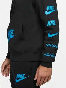 Nike Mens Standard Issue Tracksuit Set Pullover Fleece Hoodie Jogging Bottoms - Black - View 4