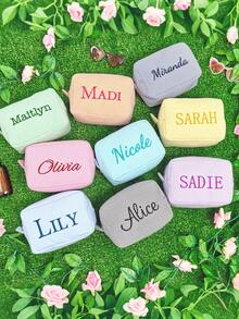 1pc Personalized Large Embroidered Name Letter Makeup Bag, Beach Vacation Storage Pouch, Tulle Cosmetic Organizer Bag, Large Capacity Clutch, Bridesmaid Gift, Toiletry Bag, Embroidered Name Outdoor Pouch - Multicolor - View 7