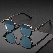 Gafas de moda elegantes y versátiles para la oficina y el transporte, con protección UV400 y estructura de metal cuadrada, ultraligeras