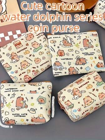 1個 かわいいカピバラ コインケース、ファッショナブルなキャンバス ミニ財布、ポータブル リップケース、女の子のアクセサリー、洗えて、油汚れのないエッジ
