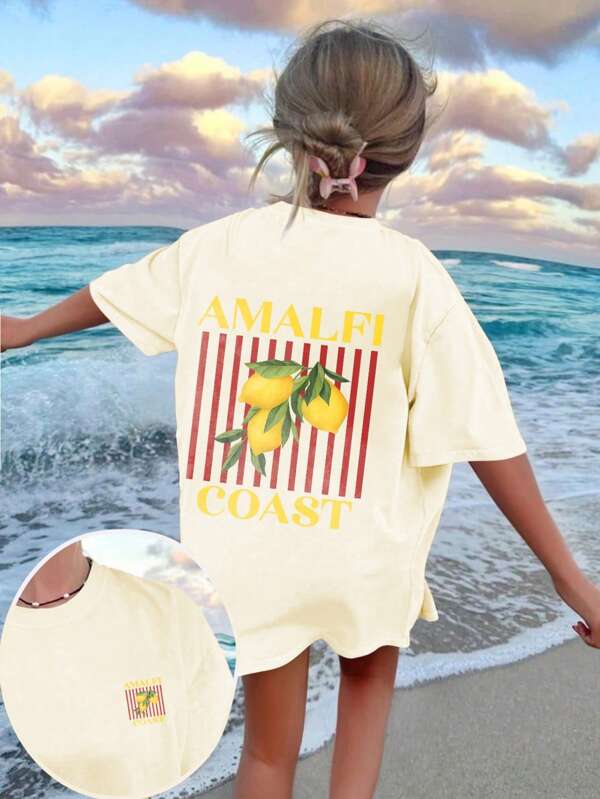 Tween Girls Casual Funny Print Crew Neck Short Sleeve T-Shirt Top, Summer