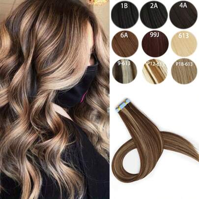 10 件女士迷你胶带接发，24 英寸直发 Kanekalon 合成接发，不褪色，无缝隐形，适合所有发质，10 件/包 35 克