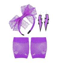 5pcs 80s Neon Color Sexy Short Fishnet Gloves, Earrings, Lace Headband, Retro Costume Accessories For Cosplay, Party, Masquerade Ball Halloween - Multicolor - View 14