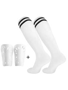 Kids Football Sock And Shin Guard Set - 1 Pair Shin Guards + 1 Pair Long Sports Socks, Double-Layer Shin Pads, Breathable Anti-Slip Long Sports Socks - Multicolor - View 14