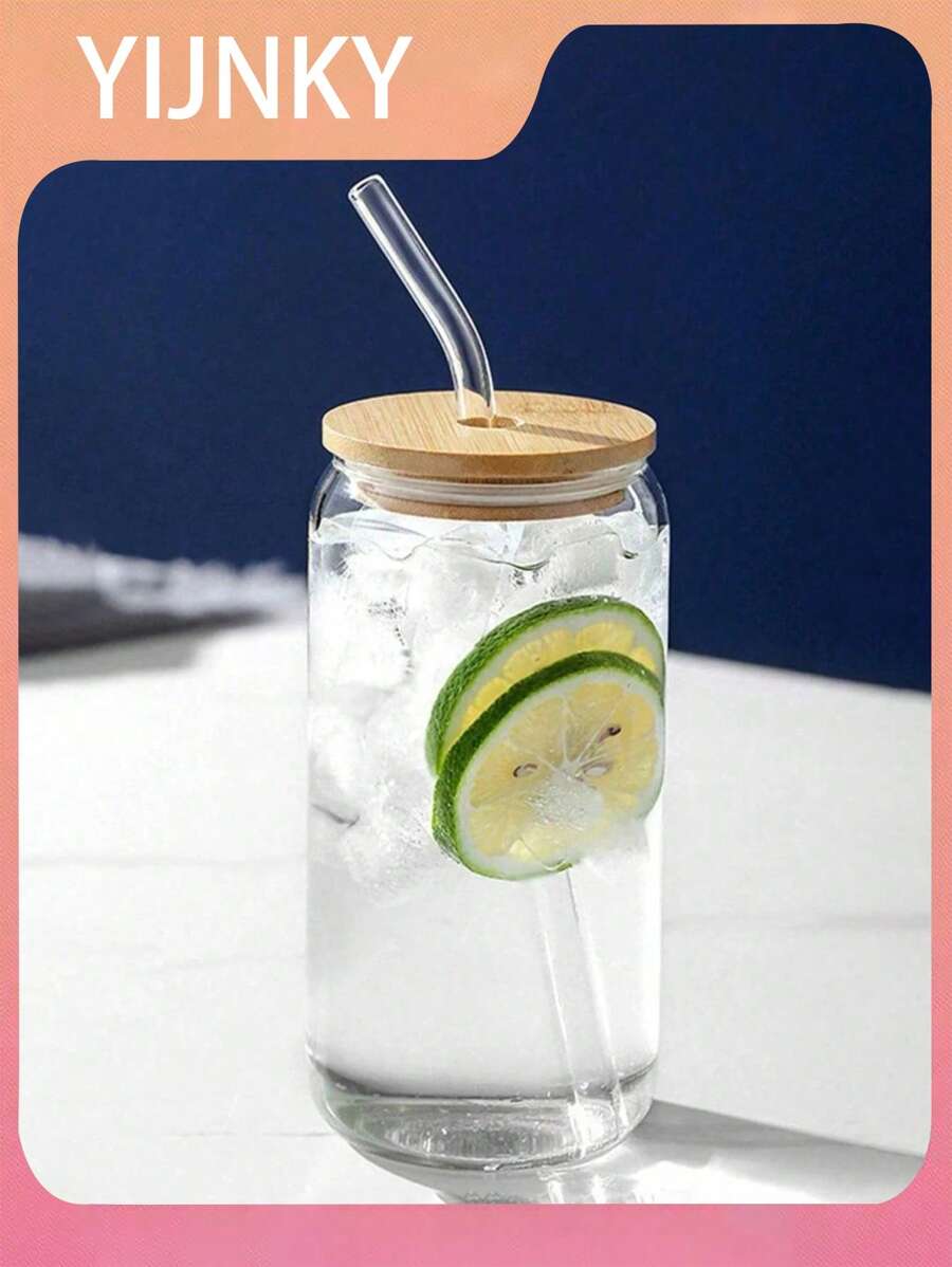 1pc 400ml/550ml Clear Straw Bottle, Modern Glass Coffee Cup For Home, Office